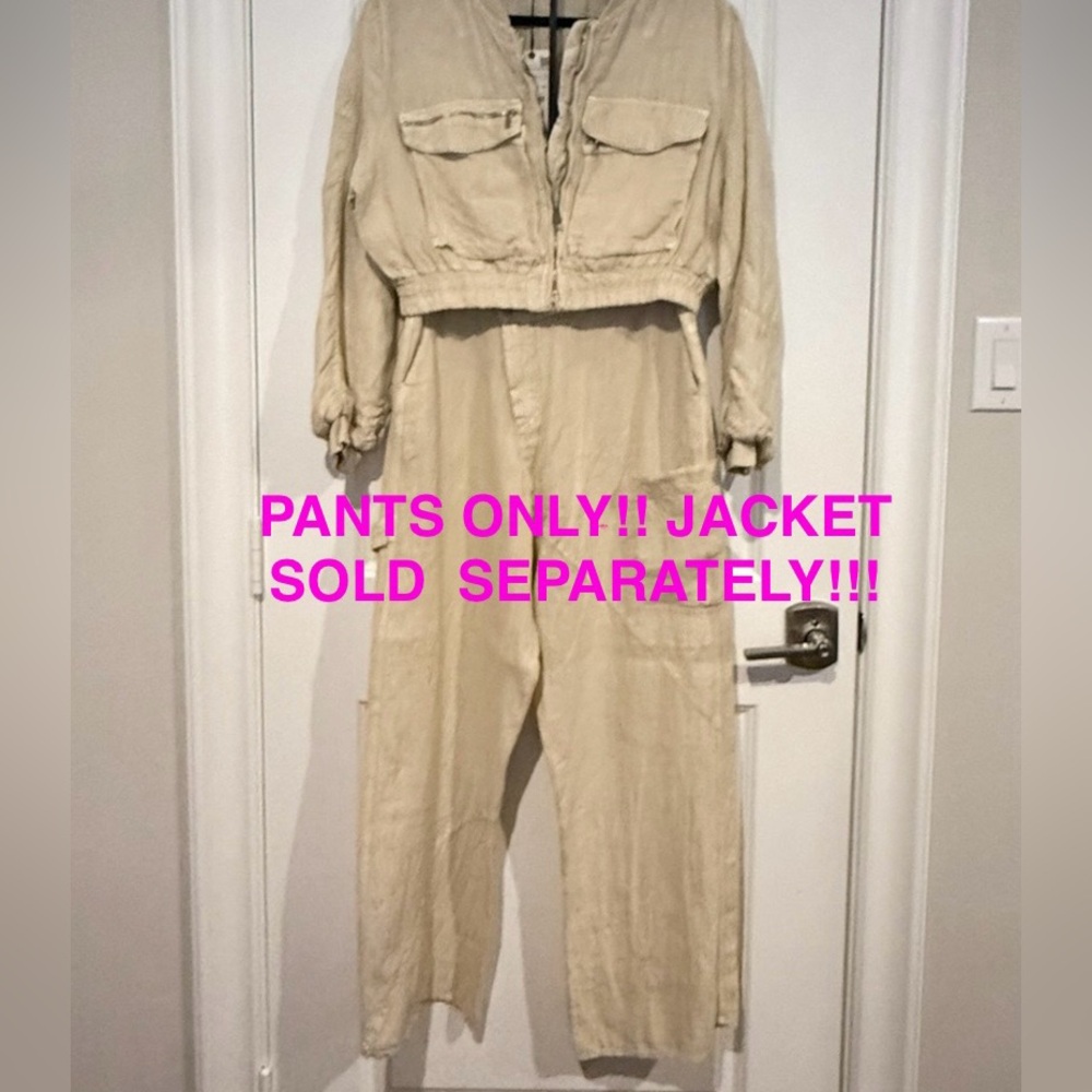NWT ZARA Beige Linen Stylish Crossover Cargo Pant. Size Medium. - Picture 16 of 16